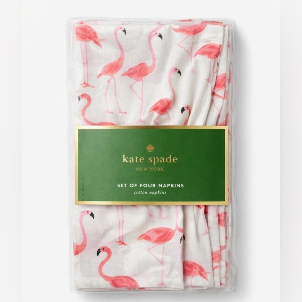 Kate Spade “Strut Your Stuff” Flamingo 100% Cotton Napkins Set 4 NIP